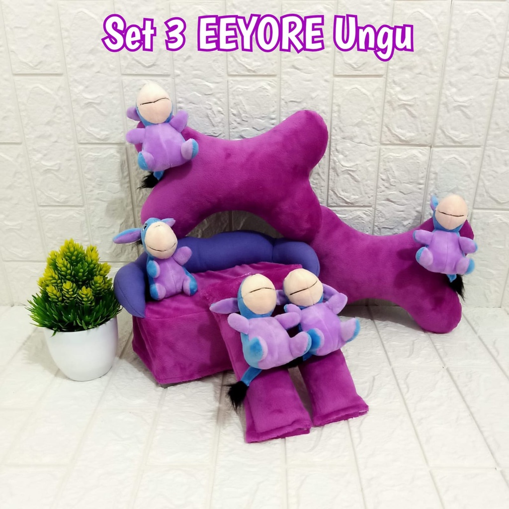 Bantal Mobil Sandaran Penyangga Set 3 Eeyore Ungu