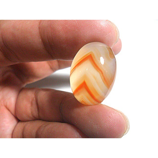 AG095 Oval Cabochon 21ct 22x16mm Orange White Pyramid pattern Natural Picture Agate
