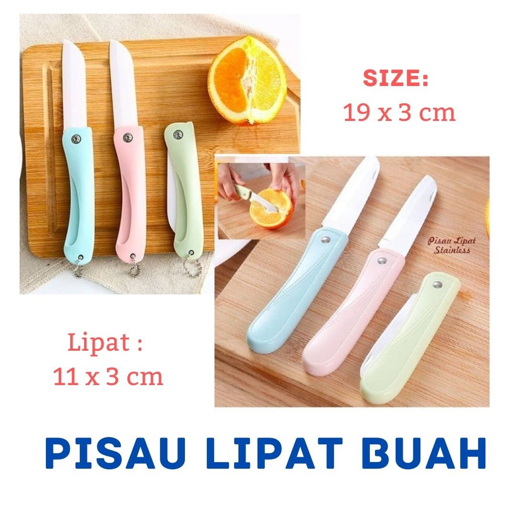 Pisau Lipat Stainless Pisau Buah Dapur Cake Kecil Tajam Dengan Penutup Sarung Plastik Pisau Dapur Tajam Anti Karat Serbaguna