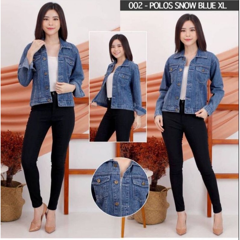 MDLV ~ Jaket Polos Snow Blue Jaket Jeans Cewek Jaket Jeans Premium Jaket Jeans Import Jaket Jeans Cewek Good Quality Fashion Import