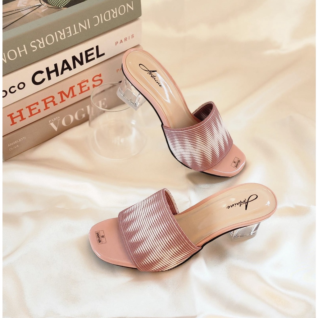 Arlaine Michelle Sandal Heels Wanita / Heels Rajut / Heels 5cm / Heels Kaca / Heels Selop / High Heels Wanita