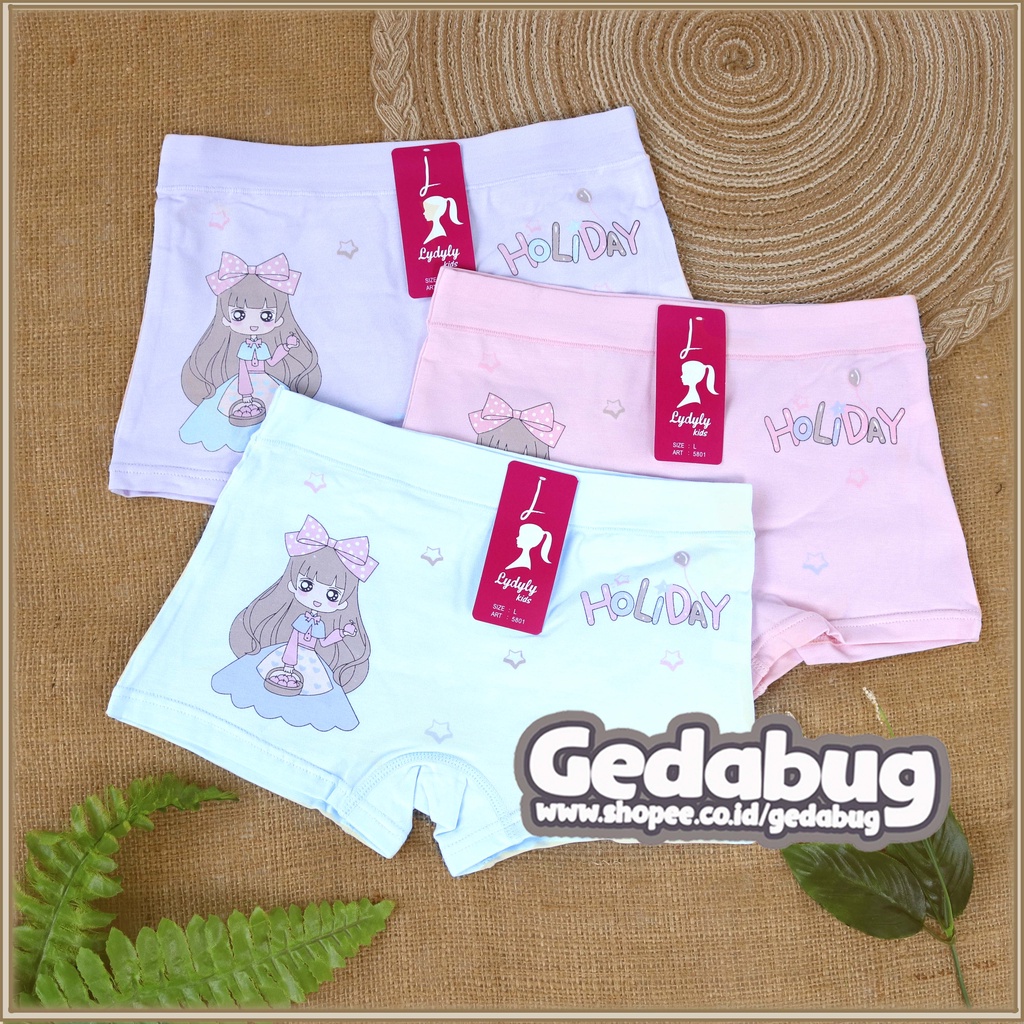 3 Pcs - CD Boxer Anak Girl LYDYLY 5801 | Celana Dalam Anak Perempuan Motif Girl Holiday | Gedabug