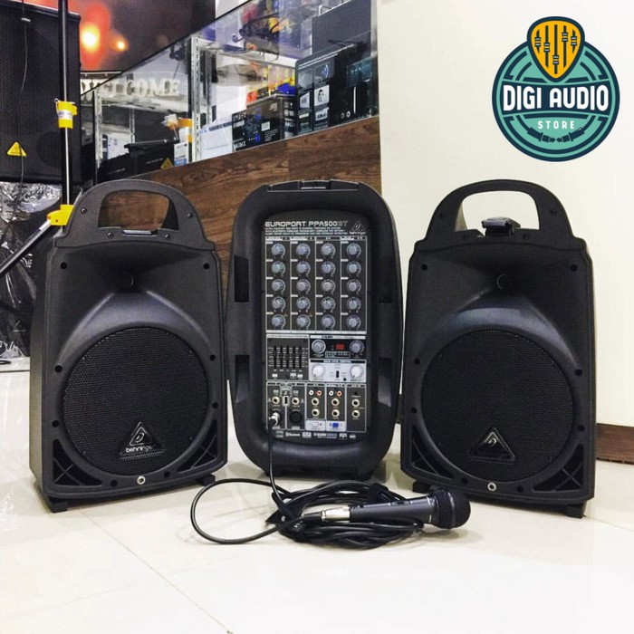 Speaker Portable Bluetooth Wireless Behringer PPA500BT - 500 Watt + Audio Mixer & 1 Microphone Cable