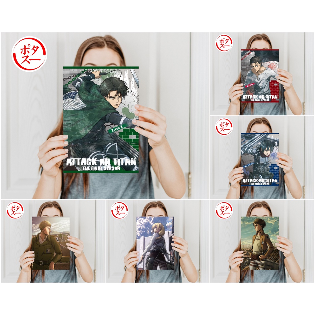 Koleksi Poster Anime Shingeki no Kyojin / Attack on Titan B - Eren Mikasa Armin Jean Sasha Levi Erwin - Size A4+