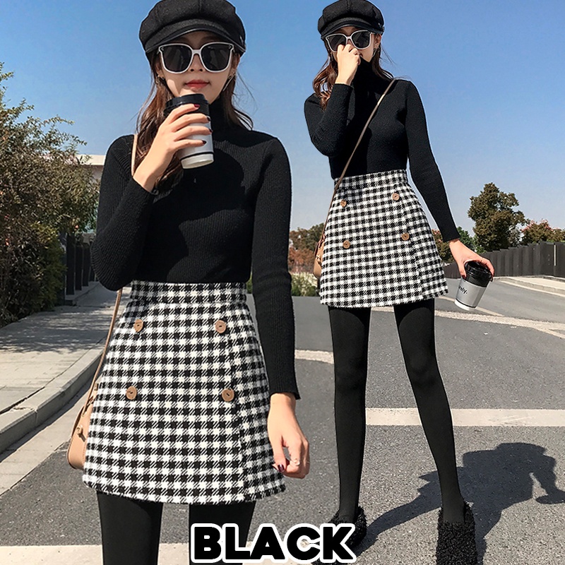 KARAKOREA 7729 Aegyo Mini Skirt/Korean Mini Skirt/Rok Kotak Tweed Mini