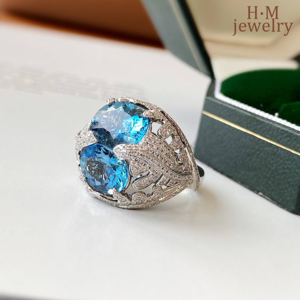 Cincin Berlian Aquamarine Kuning Model Terbuka