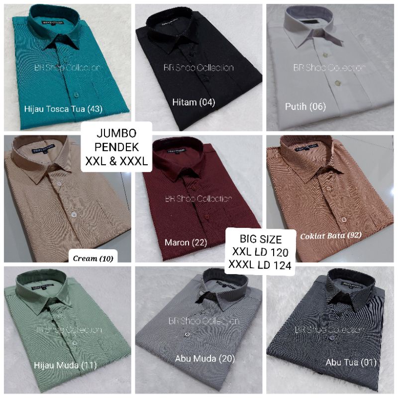 Kemeja Jumbo Lengan Pendek 2XL XXL 3XL XXXL Polos Garis Halus