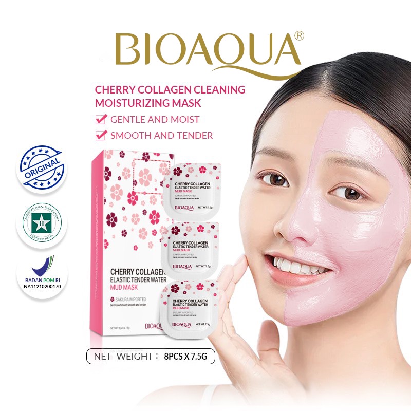 【BPOM】BIOAQUA Cherry Collagen Elastic Tender Water Mud Mask 7.5g×8pcs