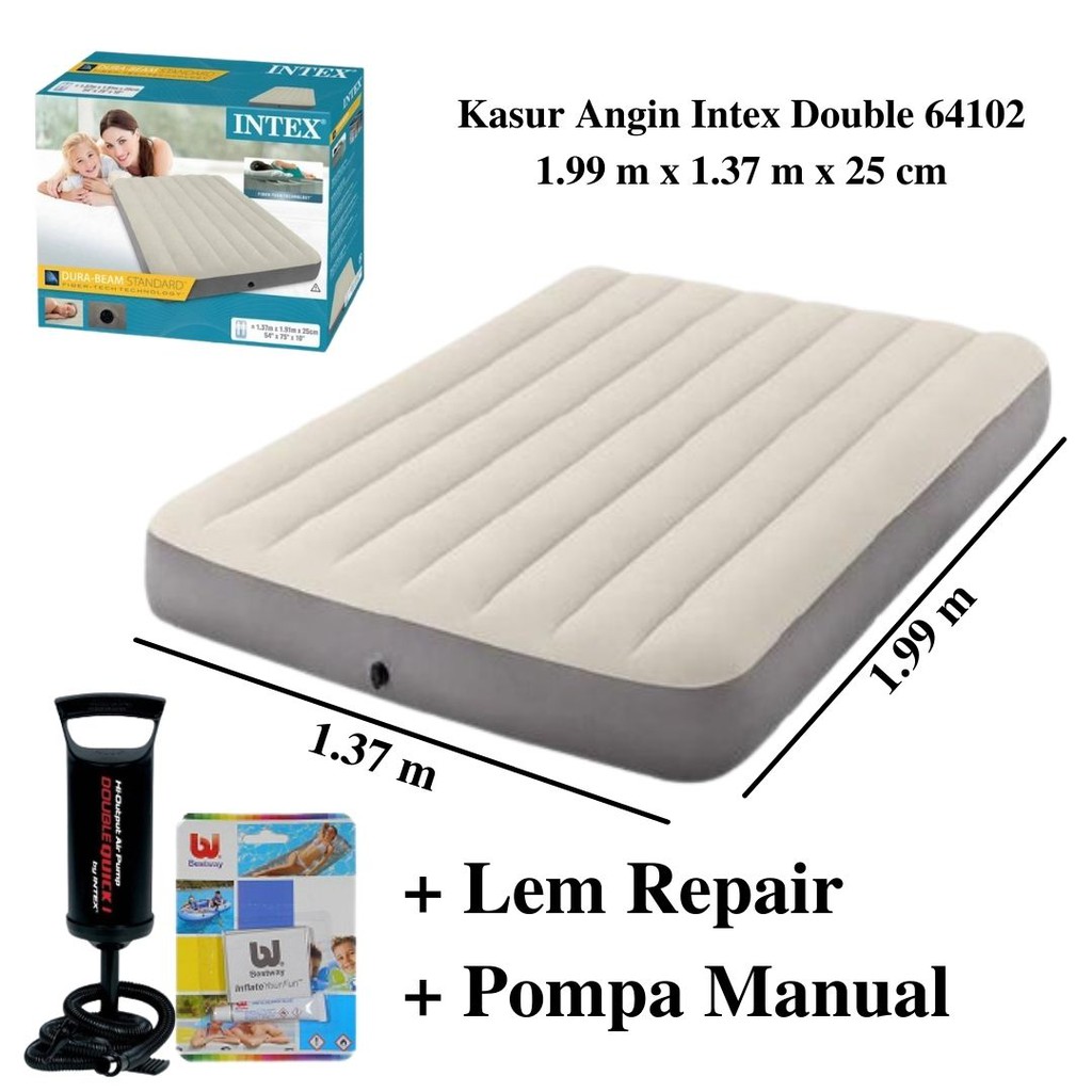 INTEX 64708 Durabeam Double [191x137] Kasur Angin / kasur tiup FREE Pompa tangan intex+Lem