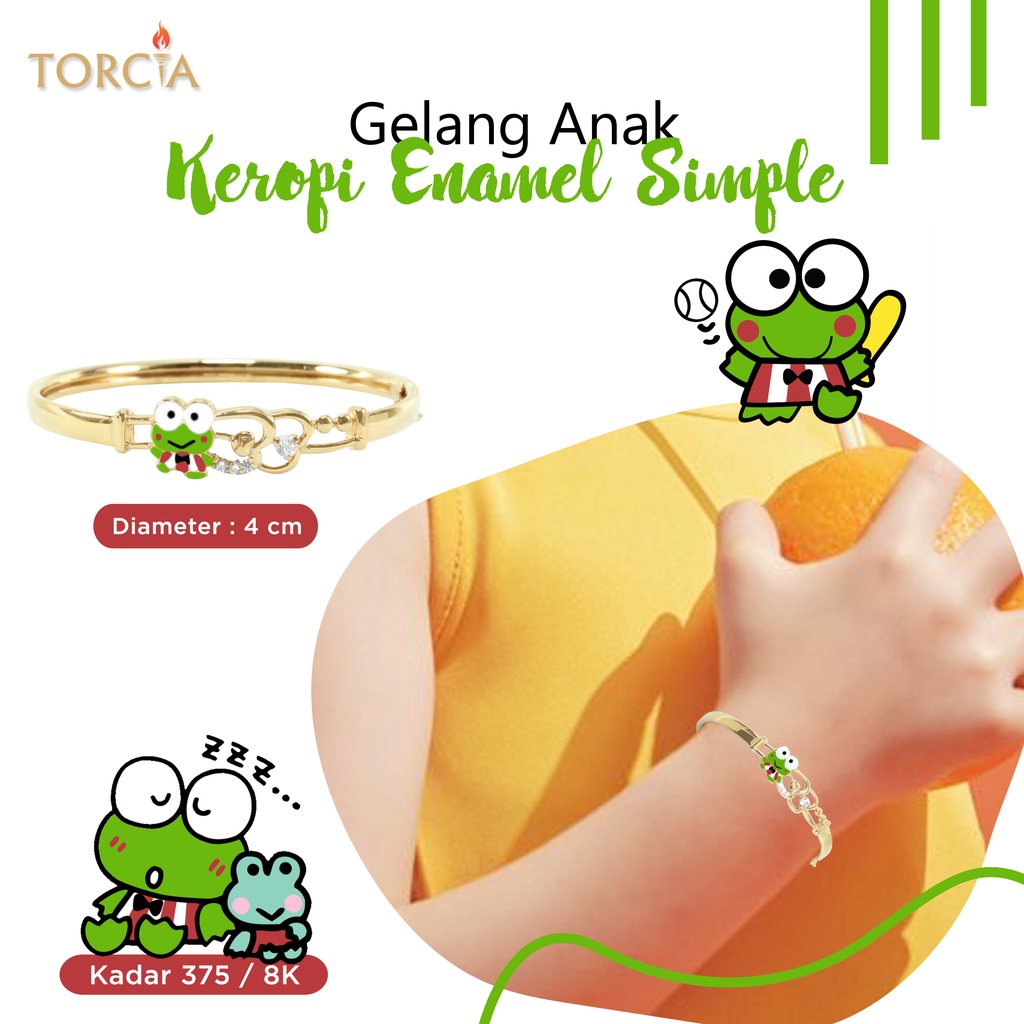 Gelang Bayi dan Anak Emas Asli Keroppi Enamel Simple Kadar 375 Torcia
