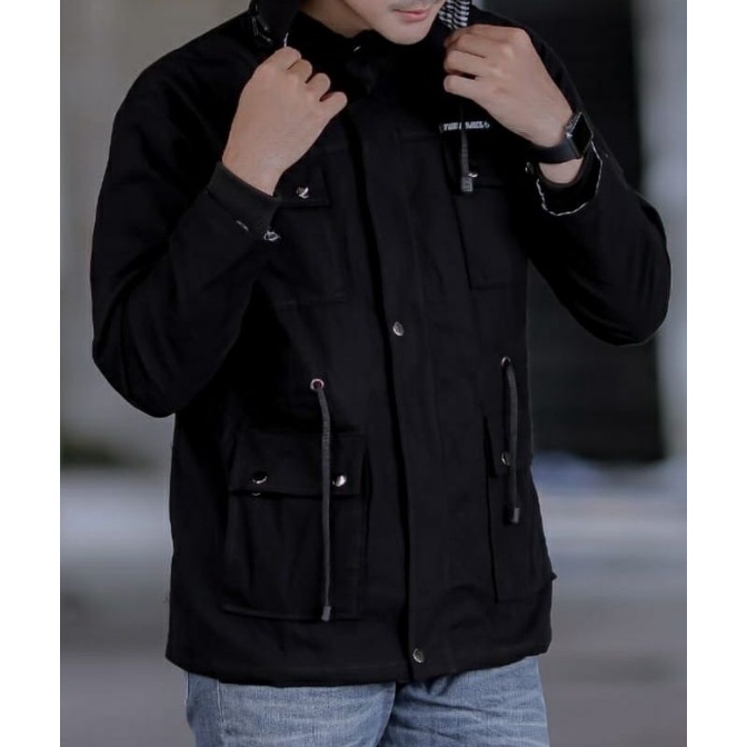 Jaket Parka Cowok/Pria Exclusive Full Black Kekinian