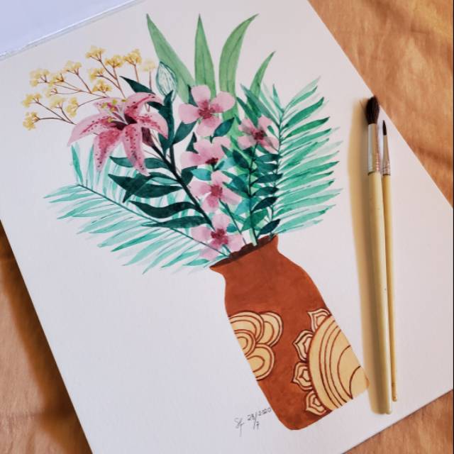 

lukisan watercolor bunga asli