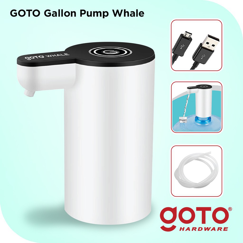 [ORIGINAL] GOTO Whale Pompa Galon Elektrik Pencetan Air Minum Otomatis Murah Dispenser Alat Pemompa Kompa Kran Pancuran Galon Bawah Kecil Baterai Cas Automatic Water Pump Electric USB Charger Portable Recharge Mini Warna Biru Hijau Ungu Pink Putih