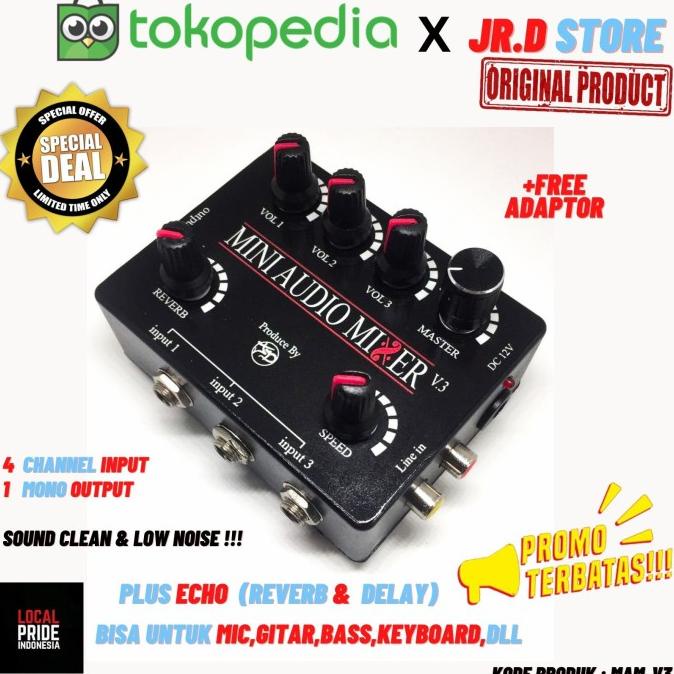 Mini Audio Mixer 4 channel + echo | untuk karaoke, gitar, bass, keyboa