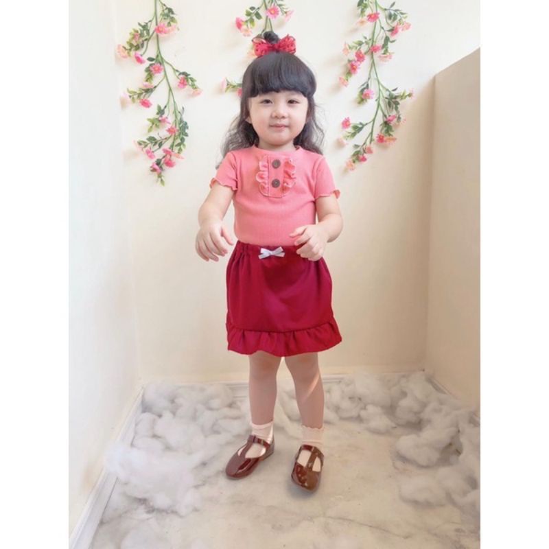 Baju Anak Ruffle Tee Kancing 2-4 Tahun Rib Knit