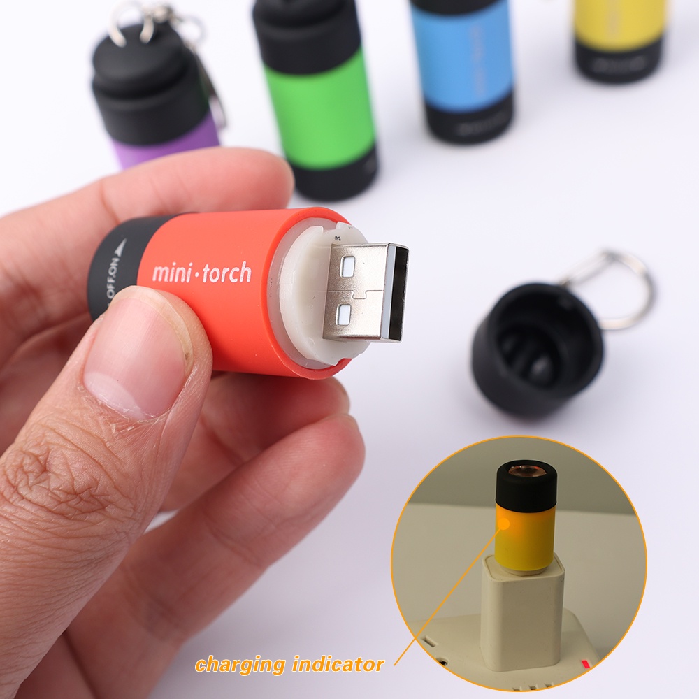 Lampu Senter LED Mini Portable Anti Air USB Rechargeable Untuk Camping / Hiking