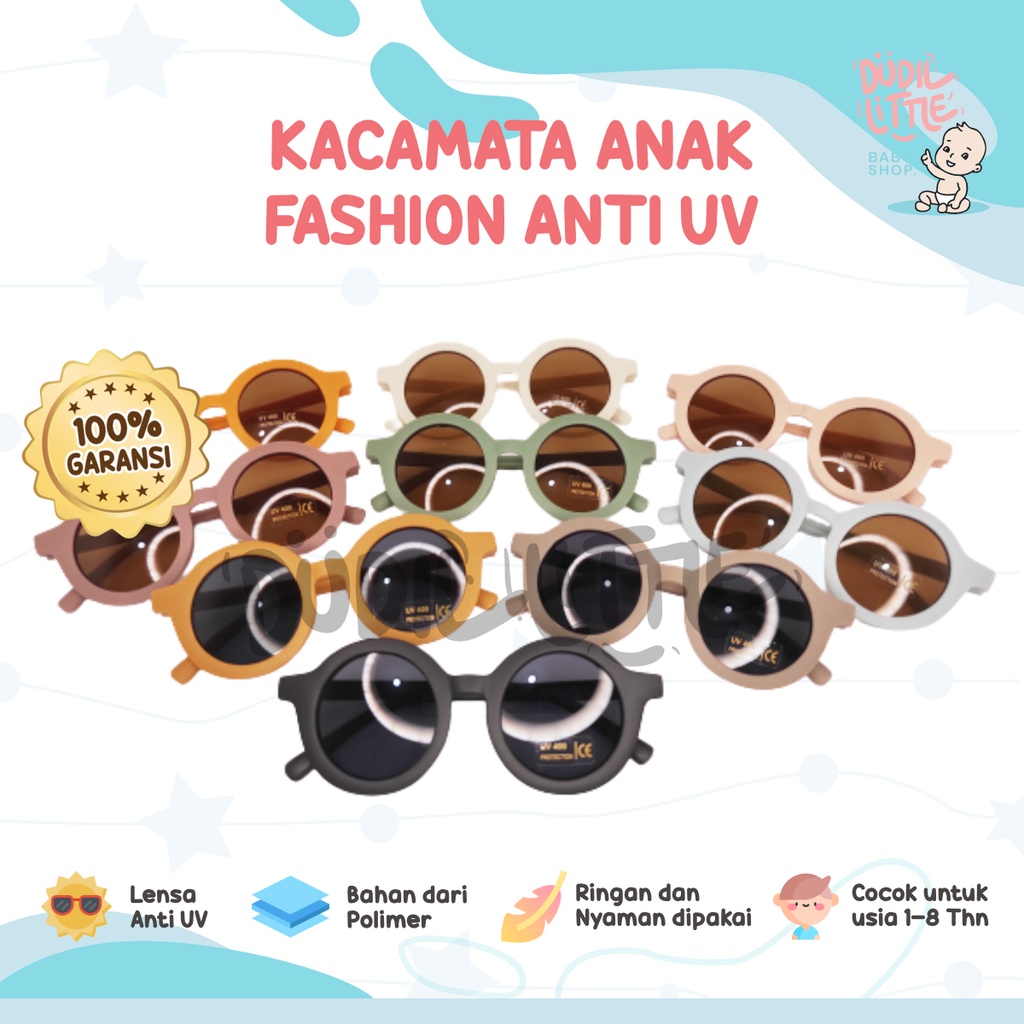 Kacamata Fashion Anak Anti UV 1 - 8 Tahun Original Hitam Bulat Trend 2021 High Quality