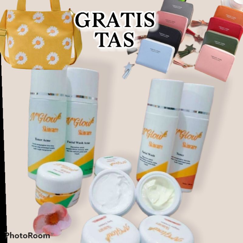 N'glow Skincare Original 100%  BPOM Paket kecantikan N'glow, N glow acne,glowing, gratis tas/donpet