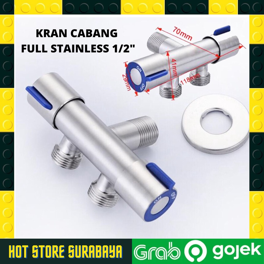 Kran Shower Double KERAN MESIN CUCI CABANG KRAN AIR SHOWER STAINLESS SUS 304 Stop Kran Cabang Kanan Kiri Dua Stop Kran Cabang 2 On Off shower mandi/Wastafel/kloset Shower Toilet/Wc Plus Kran air cabang Kran Shower Full Stainless Steel Termurah