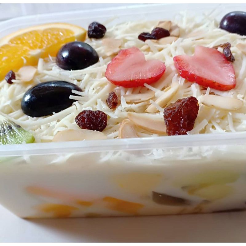 

Salad Buah 500 Ml toping baked almond & kismis