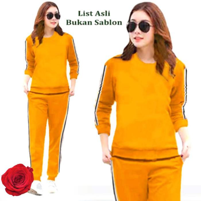 8K05- Setelan Training Olahraga Wanita, Baju Atasan &Celana, Baju Muslim - Biru Navy, Xxxl