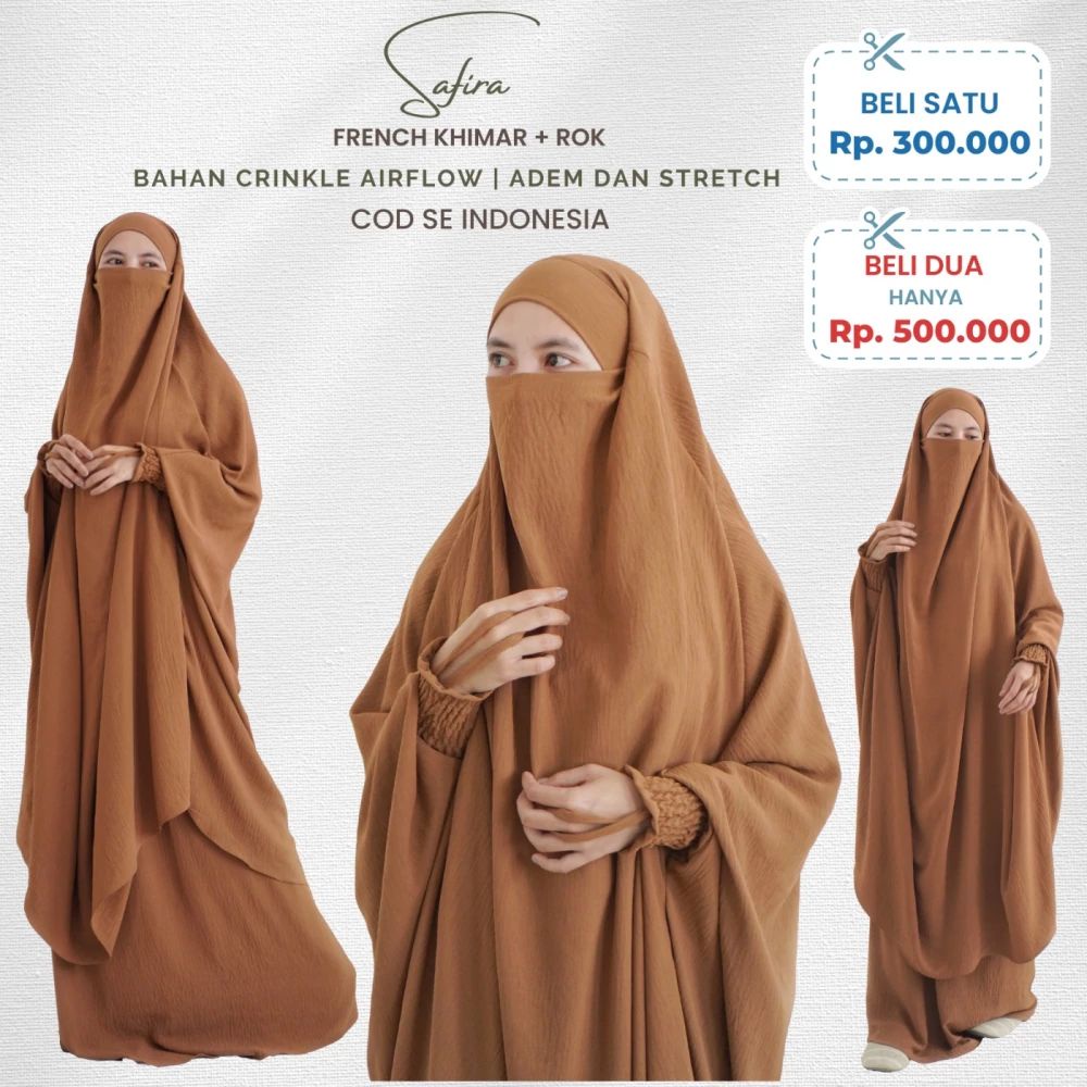SAFIRA SET FRENCH KHIMAR + ROK / KHIMAR CRINKLE AIRFLOW STRETCH