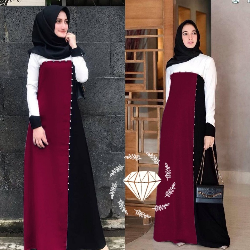 DRESS MUSLIM 2021 TIARA MAXY GAMIS TERBARU 2021 BAHAN VELVET MIX BRUKAT AKSEN MUTIARA 3 WARNA GAMIS 