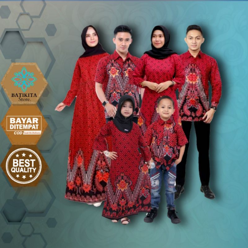 Batik Couple Keluarga & Pasangan Set  Terlengkap Motif Bata Merah
