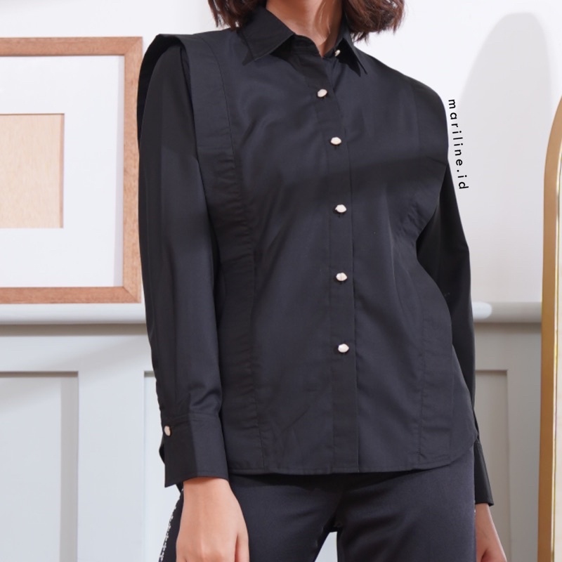 MARILINE FLO Cotton Shirt - Kemeja Katun Putih Hitam