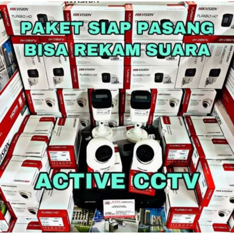 paket camera cctv 4 kamera hikvision 5mp dual light colorvu + audio build built in mic 4 channel ch bisa rekam suara 4ch