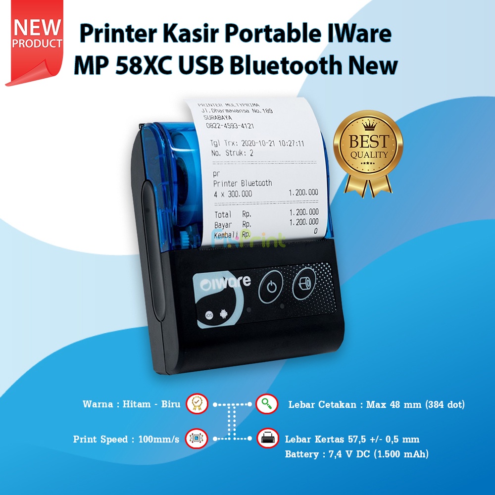 Printer Thermal Mobile MP-58X RPP02N New Printer Kasir Portable IWare MP 58XC USB Bluetooth