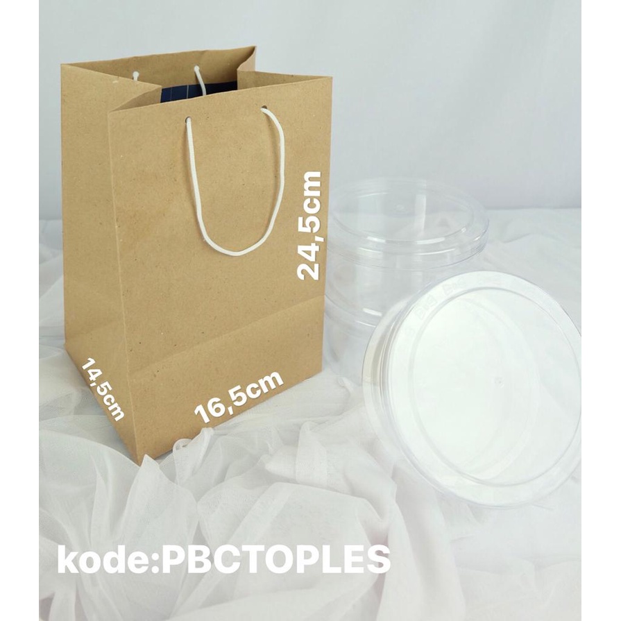 

PAPERBAG COKLAT TOPLES SIZE 16X14X24CM CUSTOM SABLON SNACK HAMPERS HAJATAN ULTAH BRAND TOKO OLSHOP