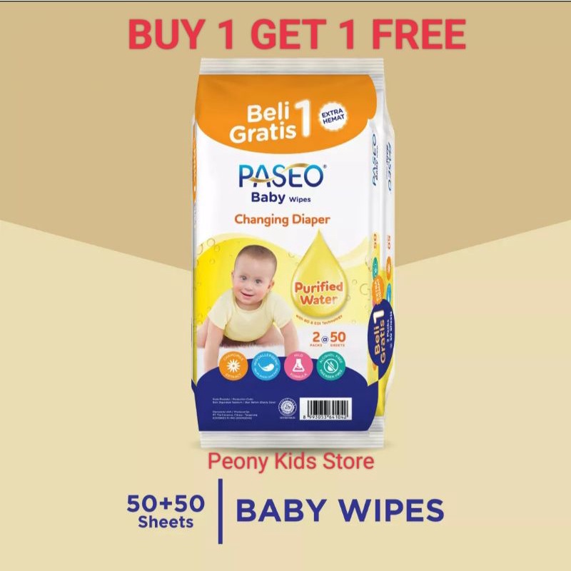 Beli 1 Gratis 1 Paseo baby wipes 50sx2pack kuning chamomile / BOGO Tisu basah paseo 50 s x 2 pack