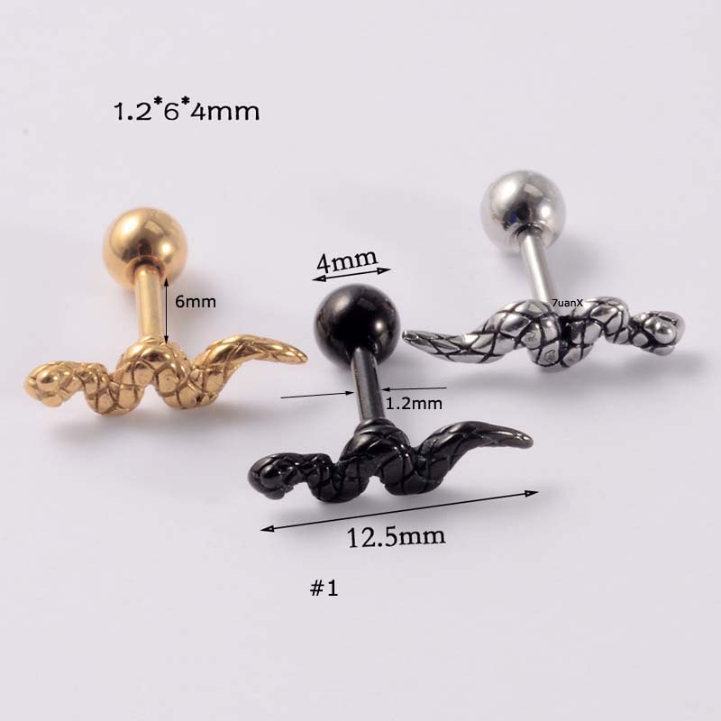 1pc Anting Tindik Hidung Bentuk Ular Bahan Stainless Steel Hypoallergenic