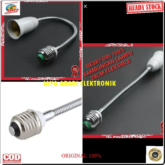 G387 ORIGINAL Sambungan lampu hias belajar penerang spiral Fitting Holder Connector Extention pemanjang soket Bohlam Ulir Lamp Downlight led bohlam fleksible G387  Panjang 28cm  BISA SEGALA JENIS LAMPU DAN RUMAH LAMPU E27  Kegunaan : 1. Agar cahaya LED