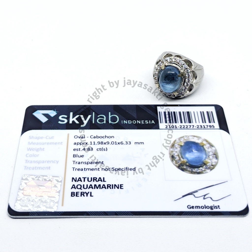 Natural Batu Permata Aquamarine Berly Ring Perak AMB02