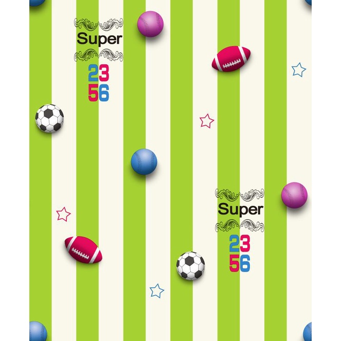 Wallpaper Dinding Vinyl Korea Timbul Salur Garis Hijau Putih Sport (K14-3)