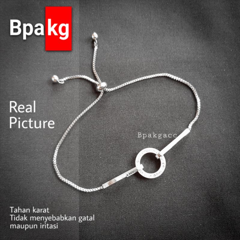Gelang tangan Serut Permata Gelang Titanium wanita anti karat besi putih asli silver simple bulat
