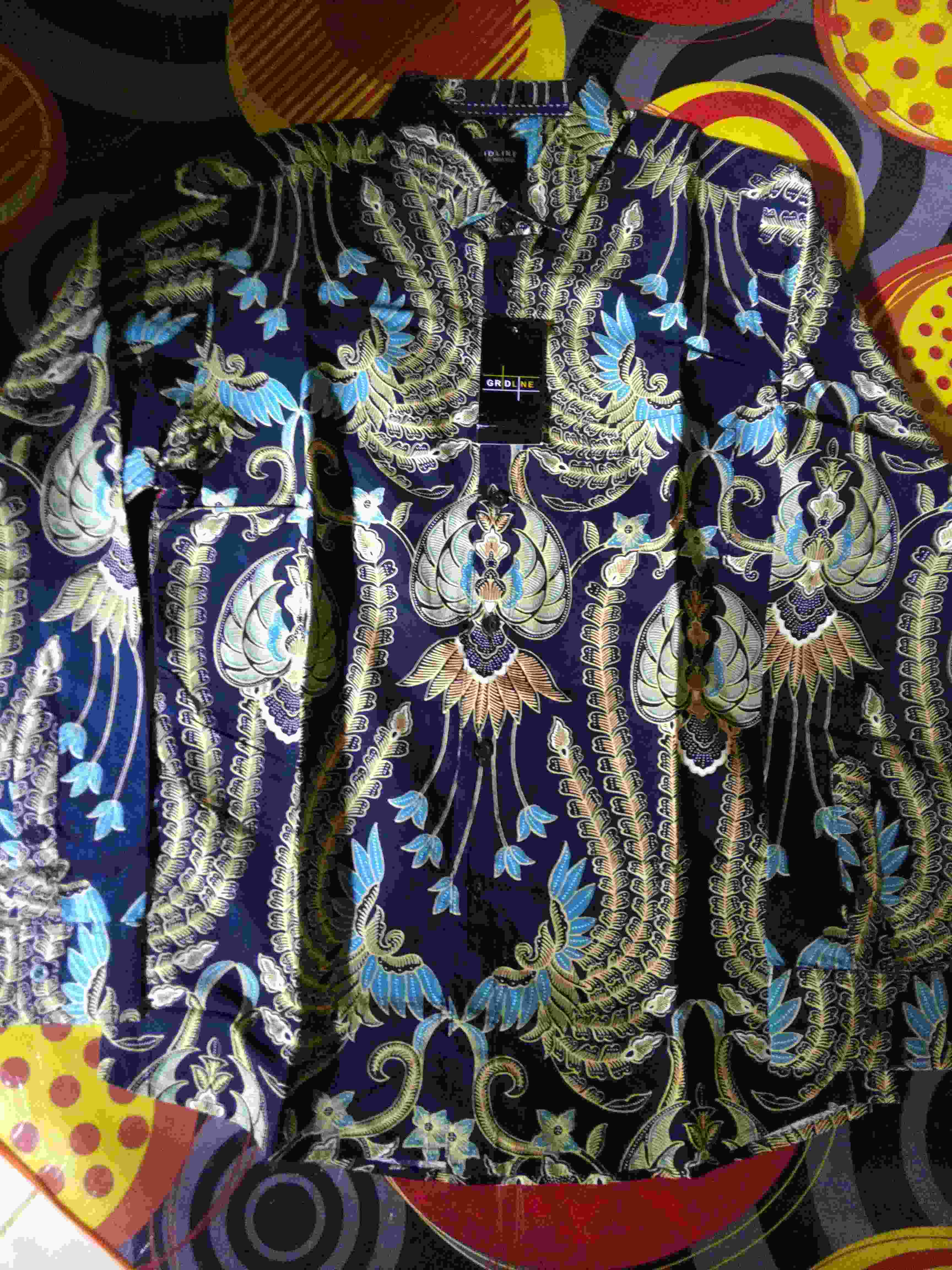 [gridline - Ls038 Grey & Navy] Kemeja Batik Pria Katun Lengan Panjang Slimfit Match Modern