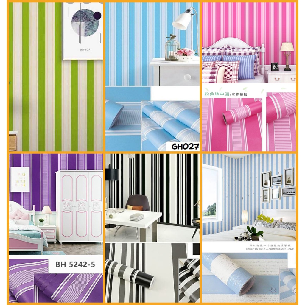 Wallpaper Stiker Dinding Premium Quality Motif Salur Elegant Best Seller UK 45CM X 4M-5M