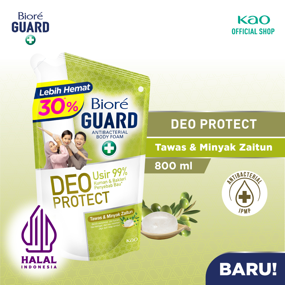 Biore Guard Deo Protect Sabun Mandi Cair Anti Bakteri Halal Tawas & Minyak Zaitun Pouch 800ml