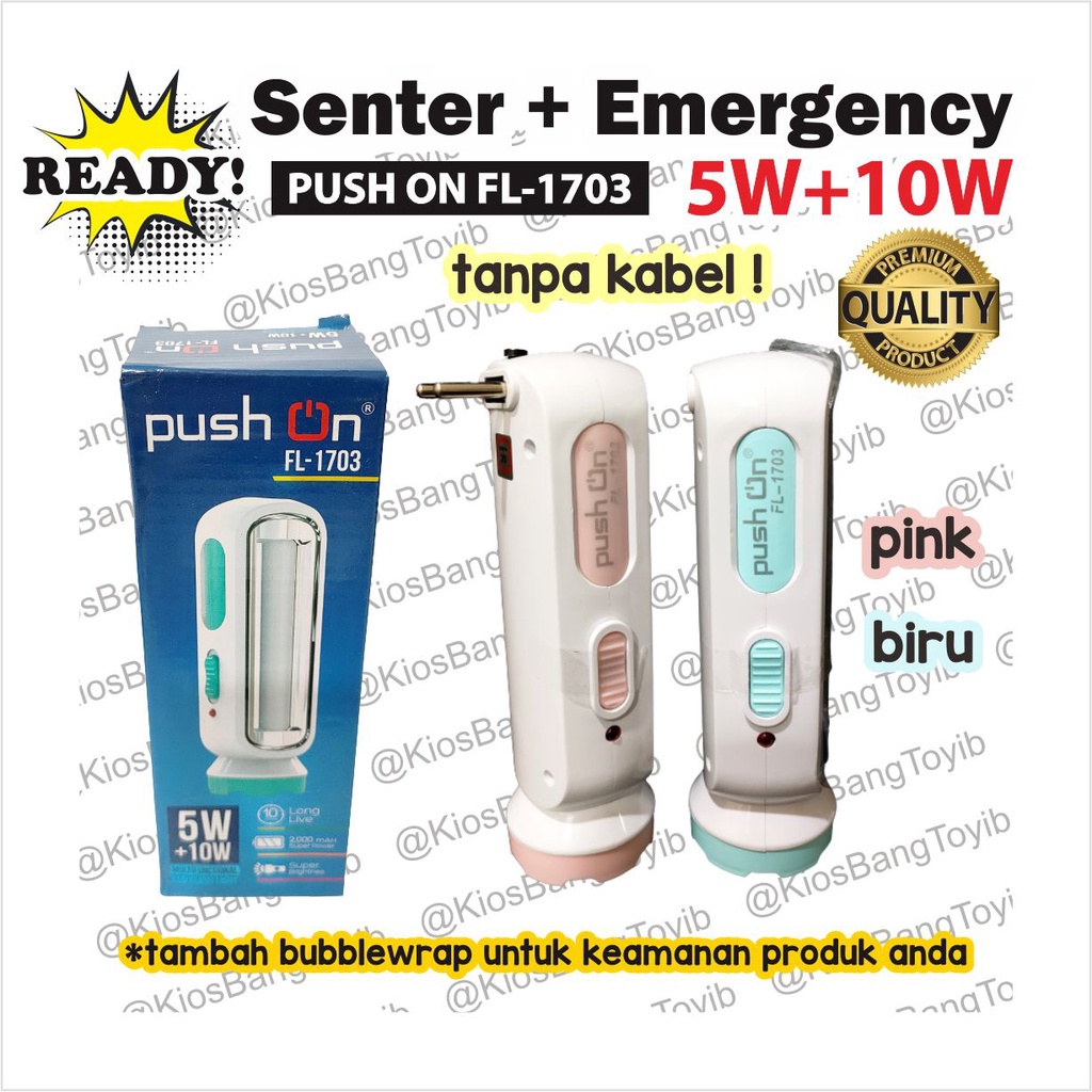 Senter LED 5W + Lampu Emergency 10W Wireless Tanpa Kabel (PUSH ON FL-1703)