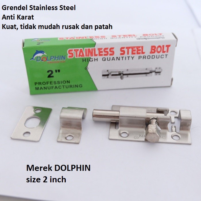 Grendel 2 inch 2&quot; Selot Pintu Jendela Dolphin Stainless Steel Bolt Slot Selotan Slotan Laci Jendela