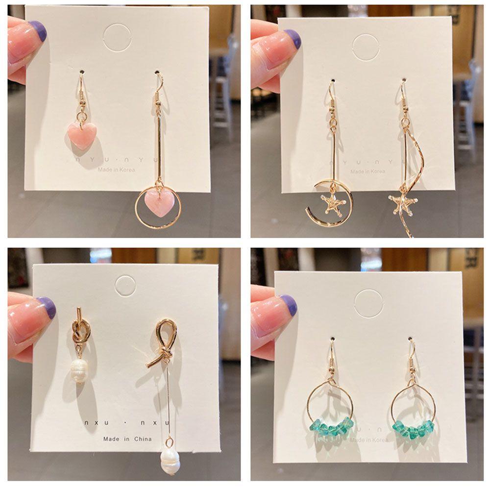 Preva Anting Mutiara Kesederhanaan Lucu Ear Hook Stud Earrings Fashion Asimetris Vintage Menjuntai