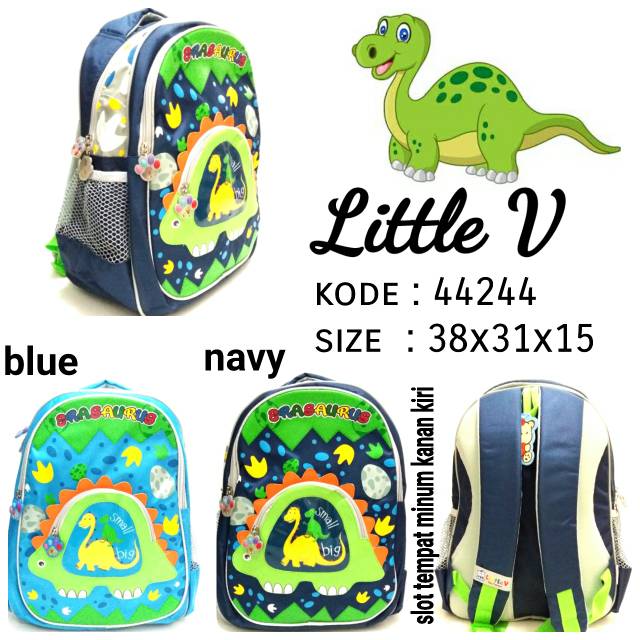 Tas sekolah ransel backpack dino dinosaurus anak cowo little v 44244 erasurus murah dinausaurus