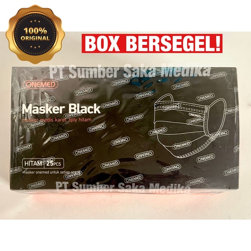 Masker Medis Black ONEMED/ ORI 100%/ 3Ply/ Masker Hitam