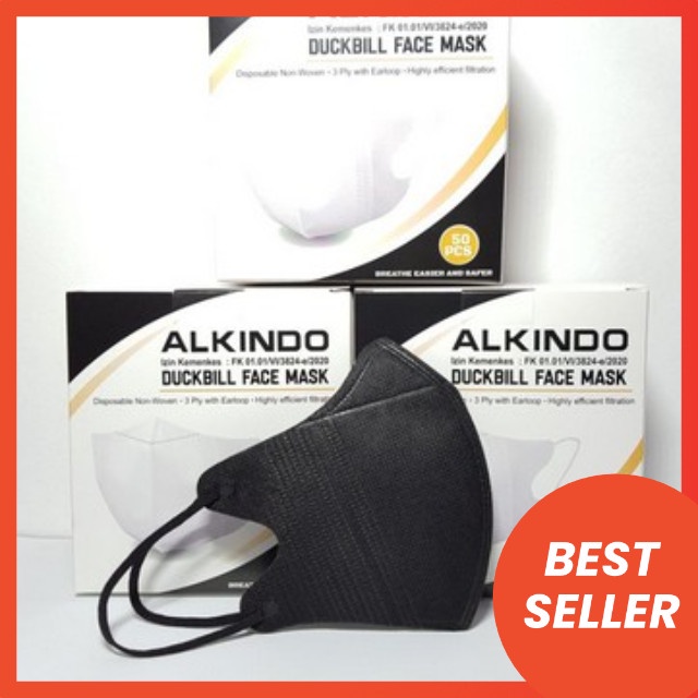 MASKER DUCKBIL GARIS NEW ALKINDO &amp; FACEMASK SEPERTI SENSI 3PLY ISI 50PCS BUKAN SENSI