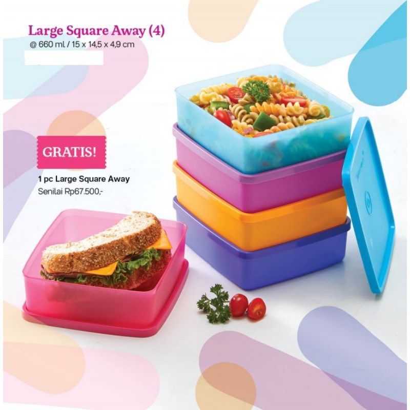 Set Large Square Away Kotak Makan / Tempat Penyimpanan Makanan / Sayuran