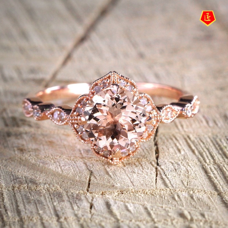 [Ready Stock]Simple Elegant Micro-Inlaid Pink Diamond Rose Gold Ring