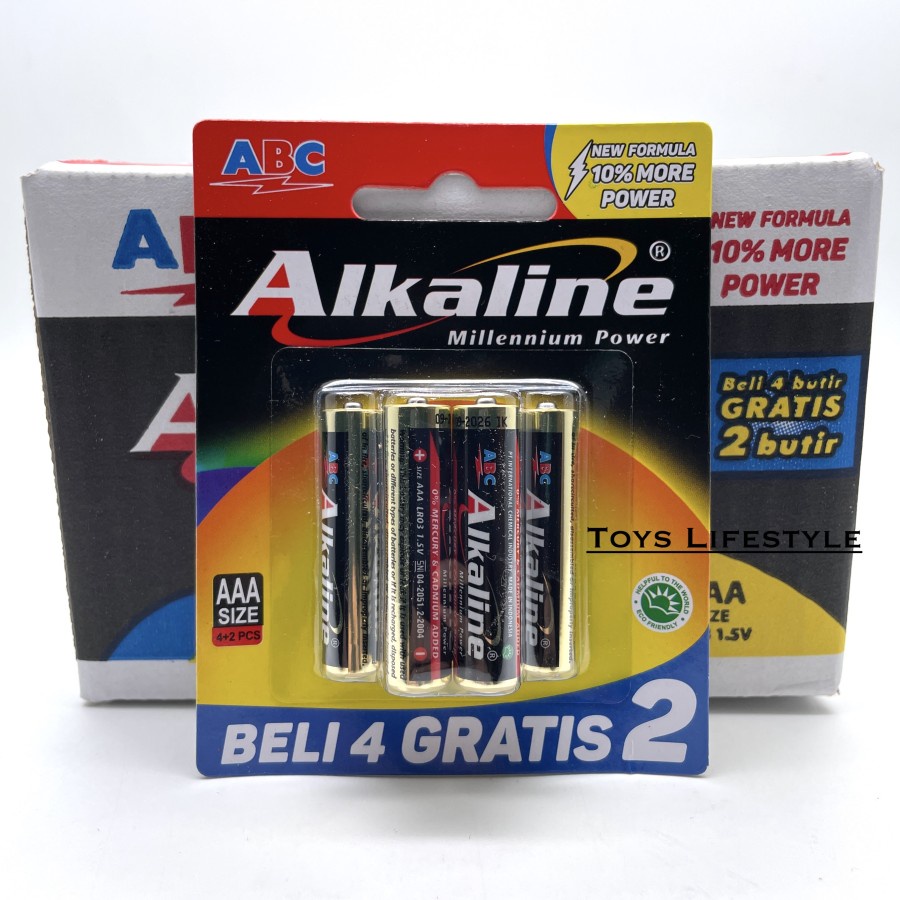 Batu Baterai ABC Alkaline AAA / A3 Battery 1.5V (4+2) 1 Box